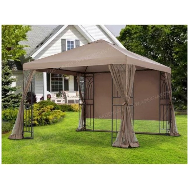 10 ft. x 10 ft. Symphony II Single-Tier Steel Gazebo with 108 in. H Mosquito Net, Privacy Screen and Planter Holders