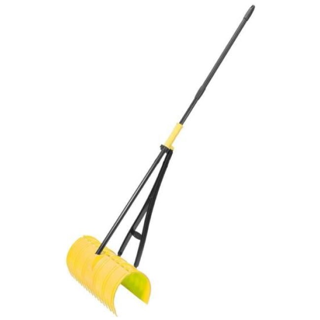 17 in. 3-in-1 Yellow Ergonomic Pickup Rake with Telescopic Rubber Grip Steel Handle