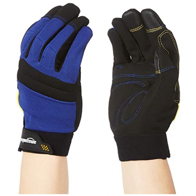 Amazon Basics Enhanced Flex Grip Work Gloves - Medium, Blue