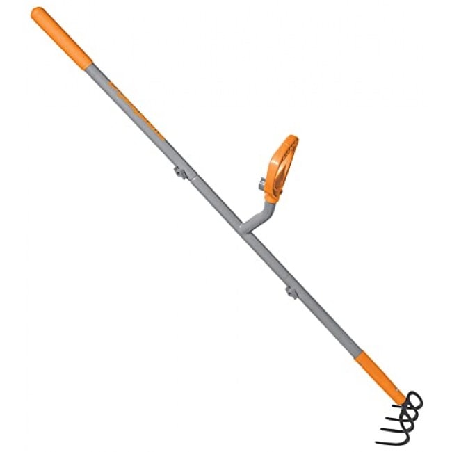 ERGIESHOVEL ERG-CLTV45 4-Tine Garden Soil w/54 Shaft, 5-in-1 Piece Forged Steel Head Cultivator, Gray/Orange