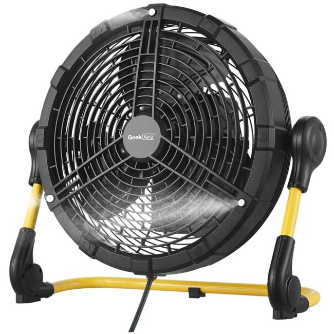 Geek Aire Battery Operated Fan, Rechargeable Outdoor Misting Fan, Portable High Velocity Metal Floor Fan with 15000mAh Detachable Battery & Misting...