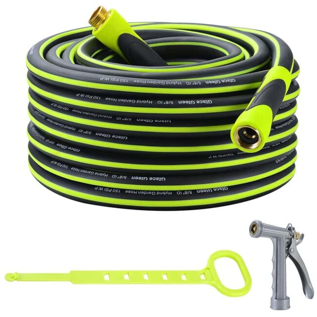 Grace Green Garden Hose,Hybrid 5/8 in.×75FT Water Hose, Both End SwivelGrip, Heavy Duty, Light Weight, Flexible