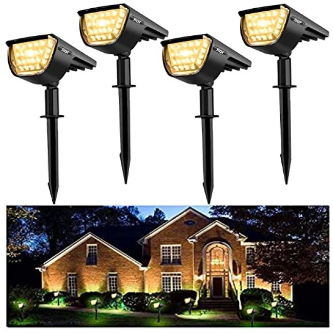 JIOR Solar Landscape Spot Lights Outdoor 32 LED IP65 Waterproof Wireless Lights for Garden Yard Driveway Walkway Pool Patio 4 Pack (Warm White)