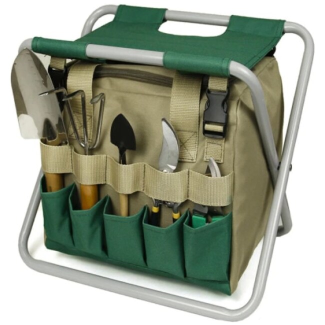 New 2021 Garden Tools bag Set Heavy Duty Folding Stool Tote Bag and Stainless Steel Gardening Tools for Men & Women