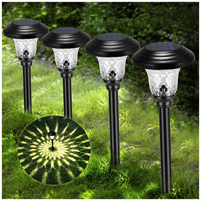 Solar Pathway Lights, Garden Decor Outdoor Lights, Solar Powered Wireless Waterproof Glass Stainless Steel Landscape Lighting, Bright for Yard Patio