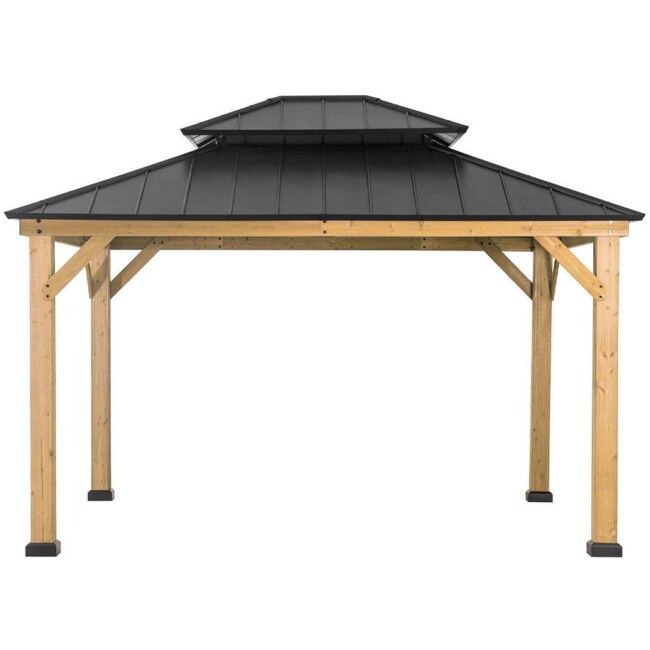 Sunjoy Black Archwood 11 ft. x 13 ft. Cedar Framed Gazebo with Hook and Steel Roof