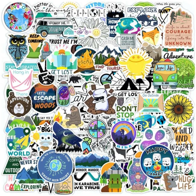 100 Pack Outdoor Stickers I Cute Mountain Waterproof Stickers, Hiking Stickers, Stickers for Water Bottles, Laptop Stickers, Nature Stickers