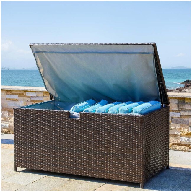 4.4ft Outdoor Patio Modern Oversized Wicker Table Storage Box by Glitzhome