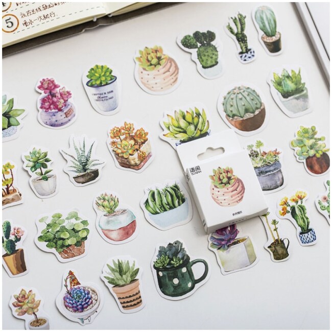 50pcs, Succulent stickers, Plant sticker, cactus, flower, sticker flakes, Planner Sticker, kawaii stationary, Scrapbook Sticker, cute