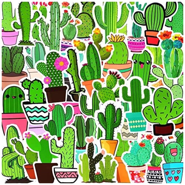 Cactus Stickers 50pcs Cute Cactus Water Bottles Sticker Waterproof Vinyl Decals