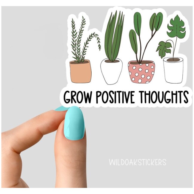 grow positive thoughts plant sticker, potted plants succulent planting stickers, plant life stickers plant laptop stickers, plant stickers