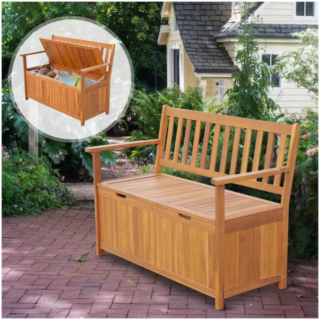 Outsunny 47" Wooden Outdoor Storage Bench with Removable Waterproof Lining