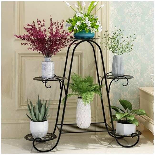 6 Tier Wrought Iron Flower Stand Plant Display Stand Shelf Indoors & Outdoors, Multi Layer Flower Pot Stand Shelf Potted Stand for Balcony Garden