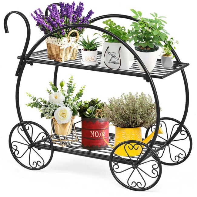 Costway Heavy Duty Metal Flower Cart Pot Rack Plant Display Stand