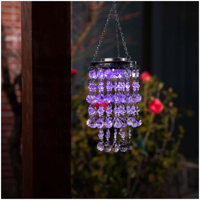 Glitzhome 19"H Solar Lighted Acrylic Jewel Beads Wind Chime Hanging Decor