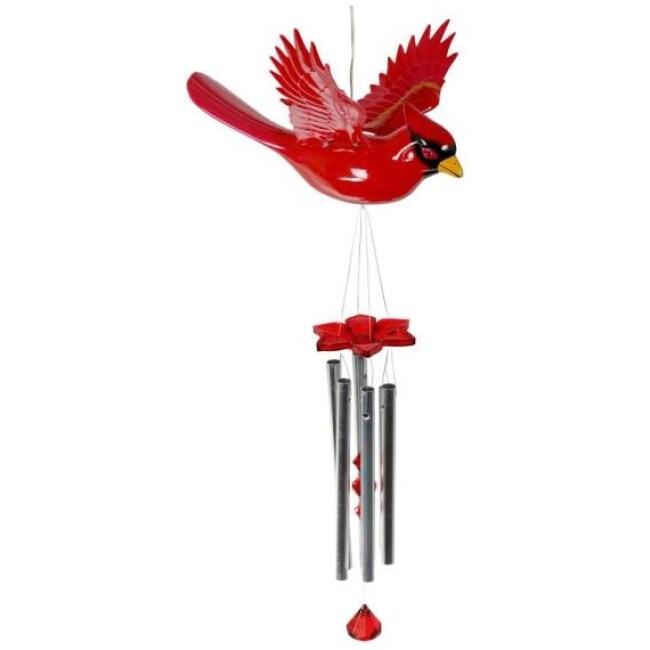 Solar Red Cardinal Fluttering Wings Metal Wind Chimes