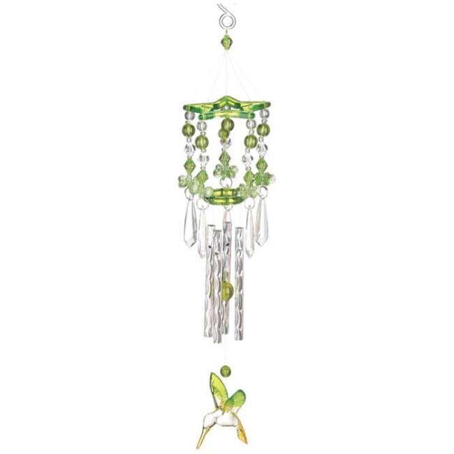 Zingz & Thingz 0.75" Green and Clear Metal Acrylic Hummingbird Wind Chimes