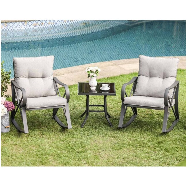 COSIEST Outdoor 3-piece Rocking Chair Bistro Set