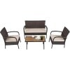 HAPPYGRILL 4-Pieces Patio Conversation Set Outdoor Rattan Wicker Sofa Set with Coffee Table, Acacia Wood Sectional Sofa Set with Cushions