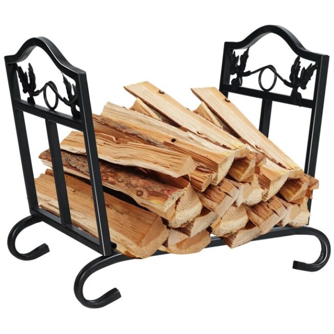 Gymax Foldable Firewood Log Rack Steel Wood Storage Holder for Fireplace Black