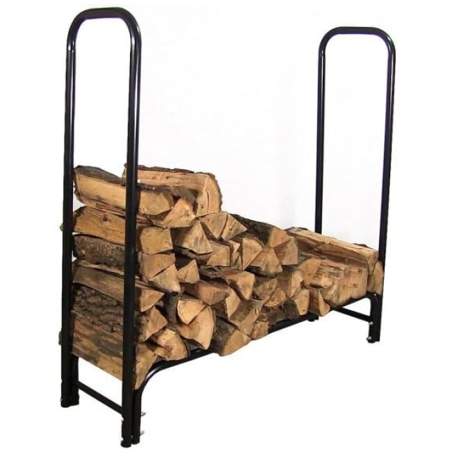 4 ft. Black Steel Firewood Log Rack with Cover