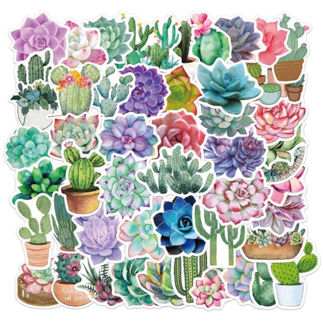 50Pcs Cartoon Succulent Cactus Plant Stickers Luggage Guitar Graffiti Stickers