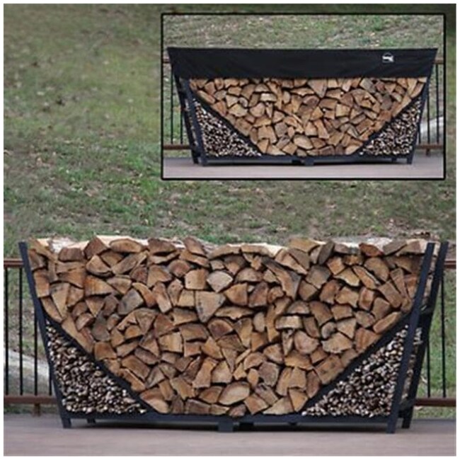 8' Slanted Firewood Log Rack with Kindling Kit and 1' Cover