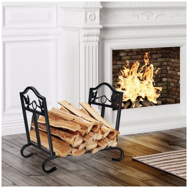 Gymax Foldable Firewood Log Rack Steel Wood Storage Holder for Fireplace Black - Image 3