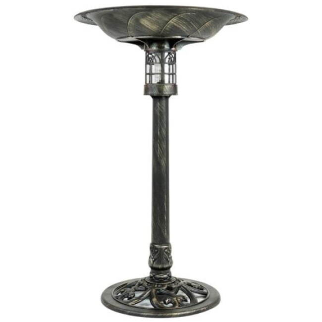 Beacon Point Solar Lighted Bird Bath in Brushed Bronze