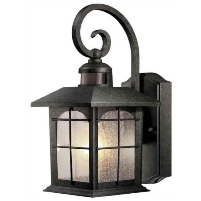 Brimfield 220° 1-Light Aged Iron Motion-Sensing Outdoor Wall Lantern Sconce