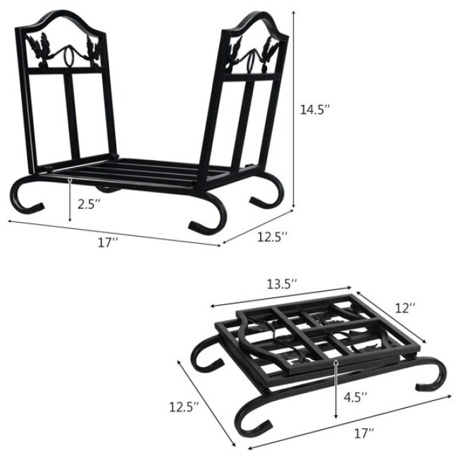 Gymax Foldable Firewood Log Rack Steel Wood Storage Holder for Fireplace Black - Image 2