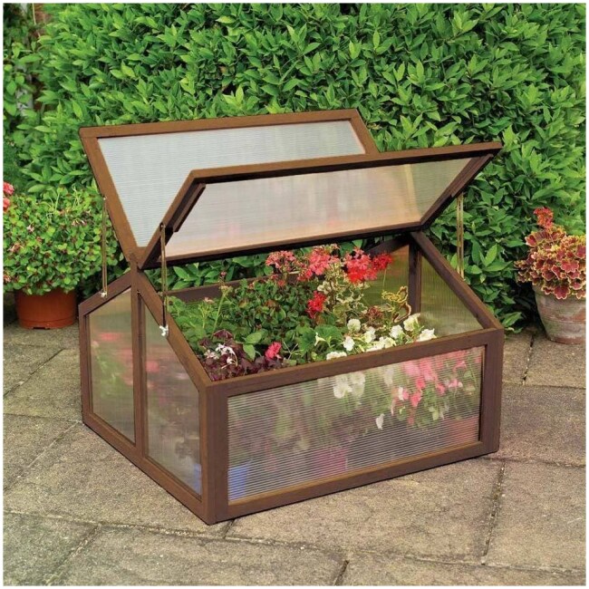 Costway Double Box Garden Wooden Green House Cold Frame Raised Plants