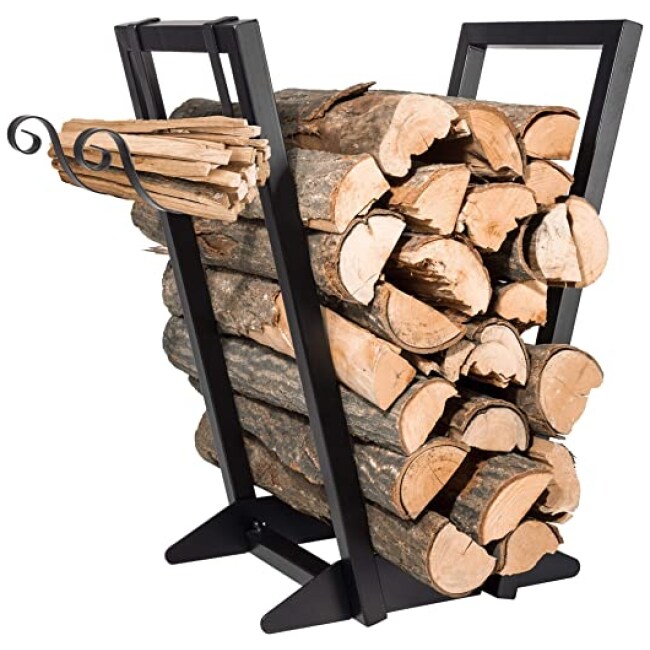 Firewood Rack Indoor丨 Fireplace Firewood Holder Storage with Kindling Rack, Heavy Duty Outdoor Log Rack