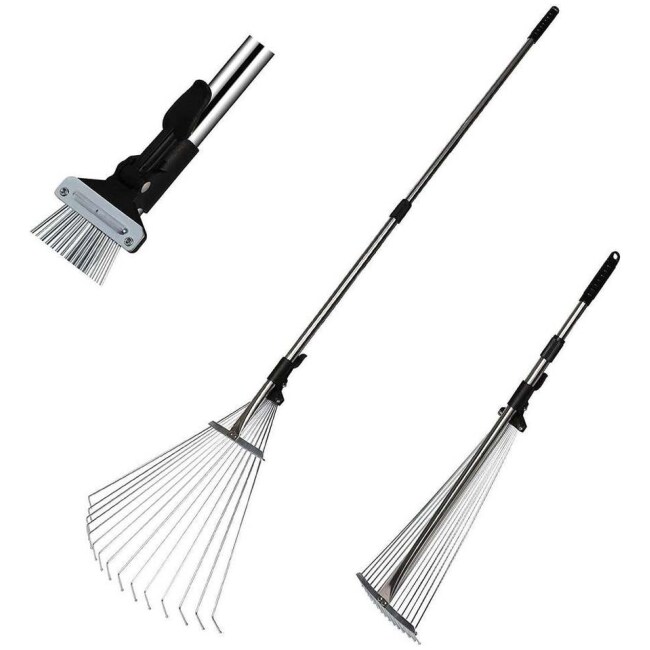 Garden Leaf Rake Adjustable 62.6" with Expandable 7.5"-20" Width - 32" - 62.6”