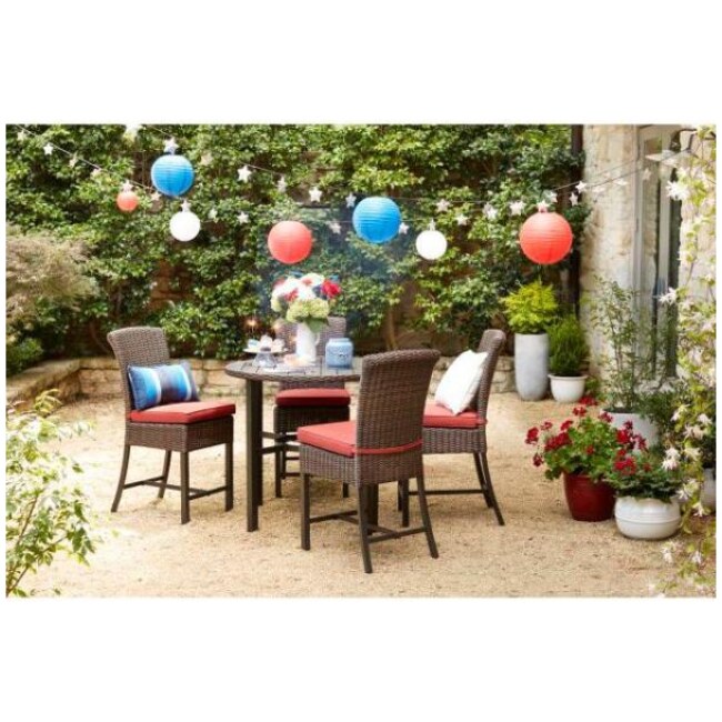 Harper Creek 5-Piece Brown Steel Outdoor Patio Dining Set with CushionGuard Chili Red Cushions