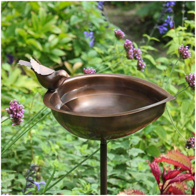 Heart-shaped Copper Birdbath with Stake