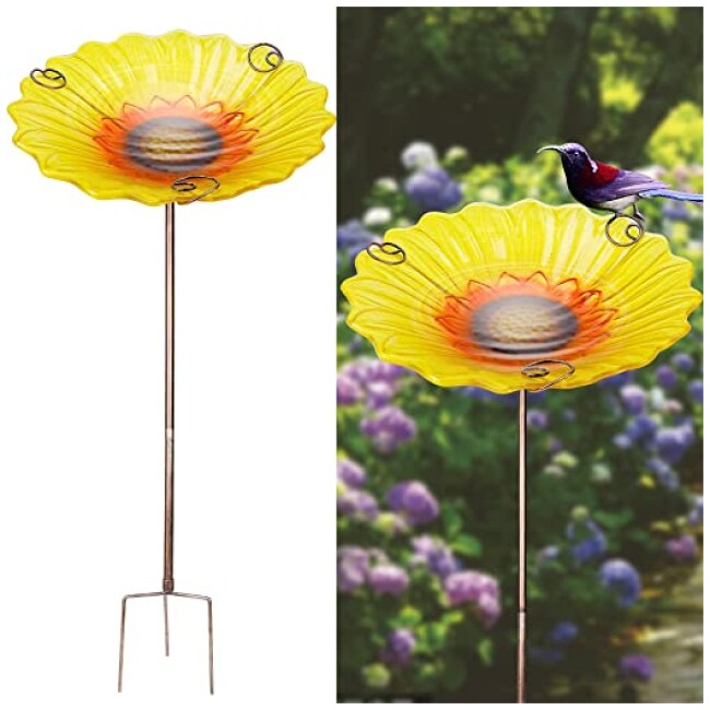 Juegoal 30 Inch High Garden Bird Bath with Metal Stake, Outdoor Sunflower Glass Birdfeeder, Yard Birdbath Fade & Weather Proof Outdoor Landscape...