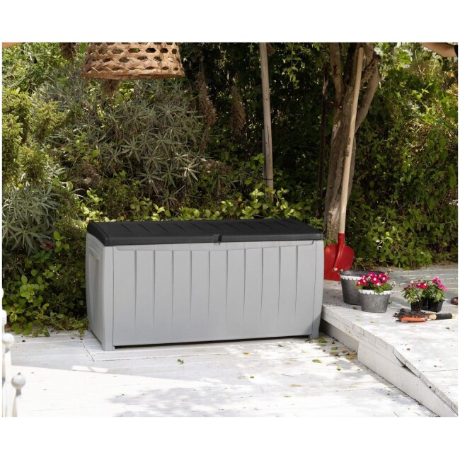 Keter Novel 90 Gallons Gallon Water Resistant Resin Lockable Deck Box in Black/Gray