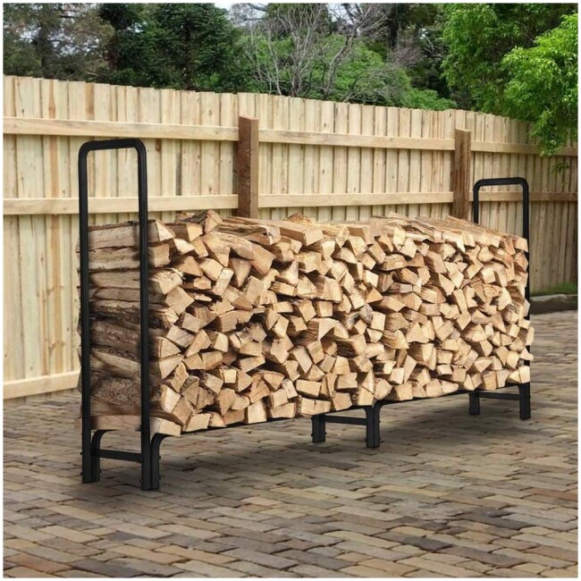 KINGSO 8ft Firewood Rack Outdoor Heavy Duty Log Rack Firewood Storage Rack Holder Steel Fire Wood Rack for Patio Deck Stand for Fireplace Tool