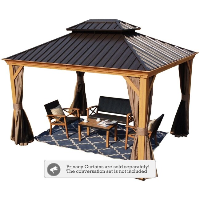 Kozyard Apollo Wood Looking 10ft x 12ft Aluminum Hardtop Gazebo with Galvanized Steel Roof and Mosquito Net