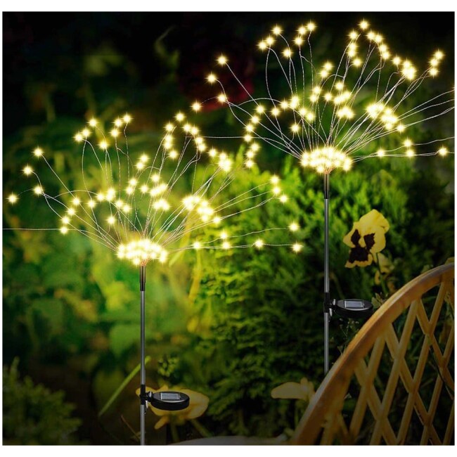 Liwarace 2 PCS 150 LED Solar Firework Lights Waterproof Outdoor Path Garden Decor Lamp Warm White