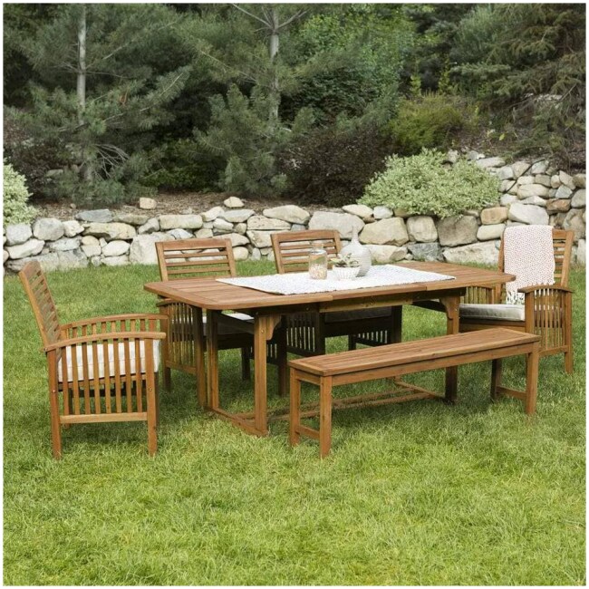 Modern Boho Acacia Wood 6-Piece Outdoor Patio Dining Set