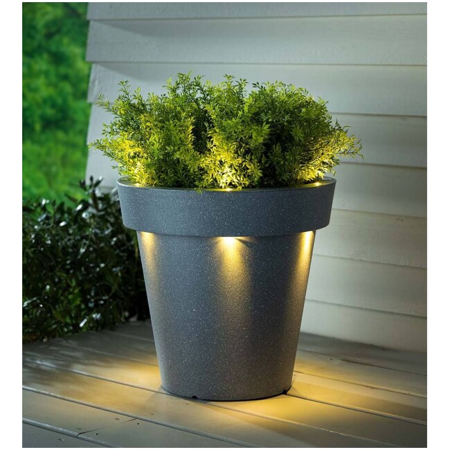 Outdoor Fiberglass Planter With Solar Lights and Drainage