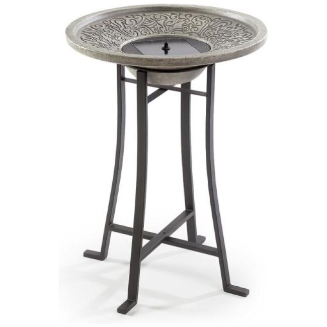 Perello Distressed Grey Cement Stone Solar Fountain Birdbath