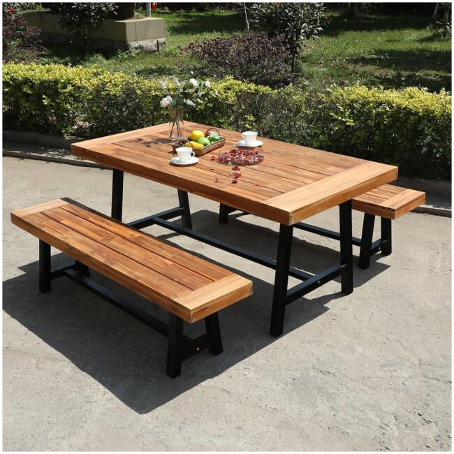 Phi Villa Outdoor Acacia Wood Dining Set, Modern Outdoor Dining Furniture