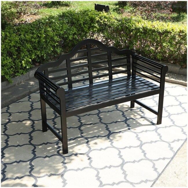 Phi Villa Patio Acacia Wood Bench with Backrest and Armrests