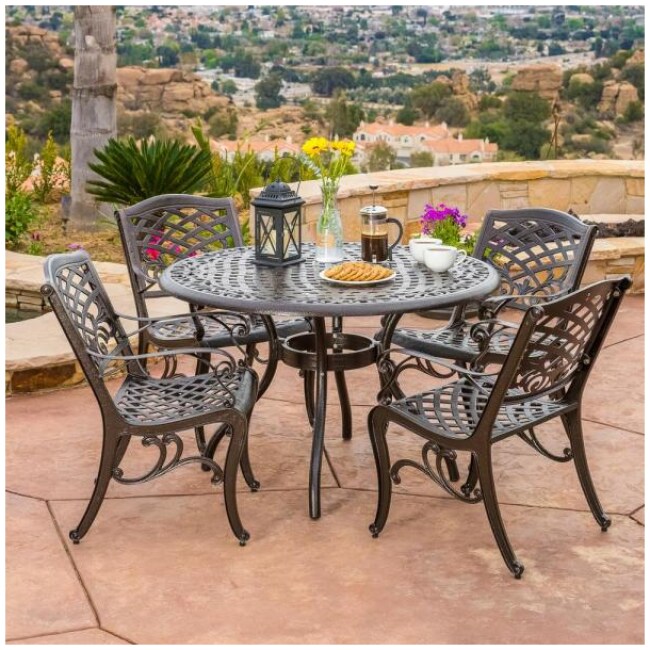 Sarasota Bronze Finish 5-Piece Cast Aluminum Circular Outdoor Dining Set