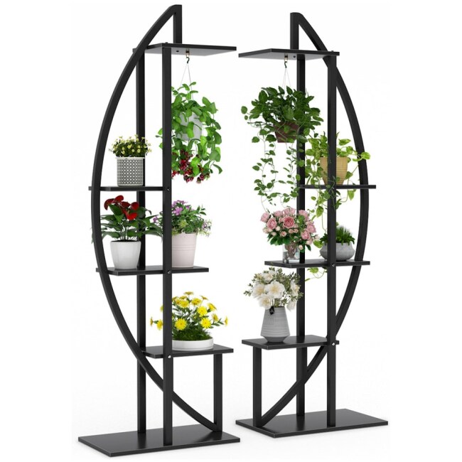 Tribesigns 5-Tier Plant Stand Pack of 2, Multi-Purpose Curved Display Shelf Bonsai Flower Plant Stand Rack for Garden, Patio, or Balcony, Indoor and Outdoor Use 