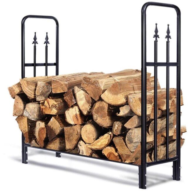 Winado 4 ft Outdoor Steel Arrow Pattern Firewood Log Rack Wood Storage Holder for Fireplace