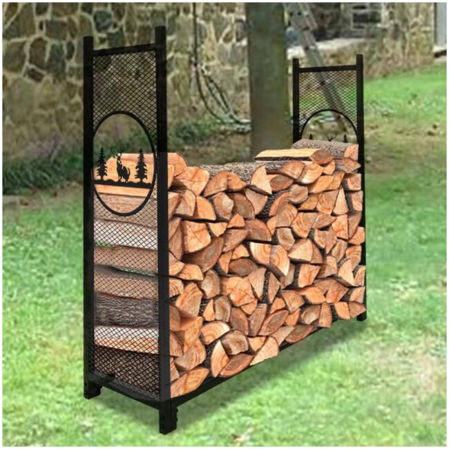 Zimtown Firewood Holder Small Decorative Indoor/Outdoor Firewood Racks Fireside Log Rack, Black